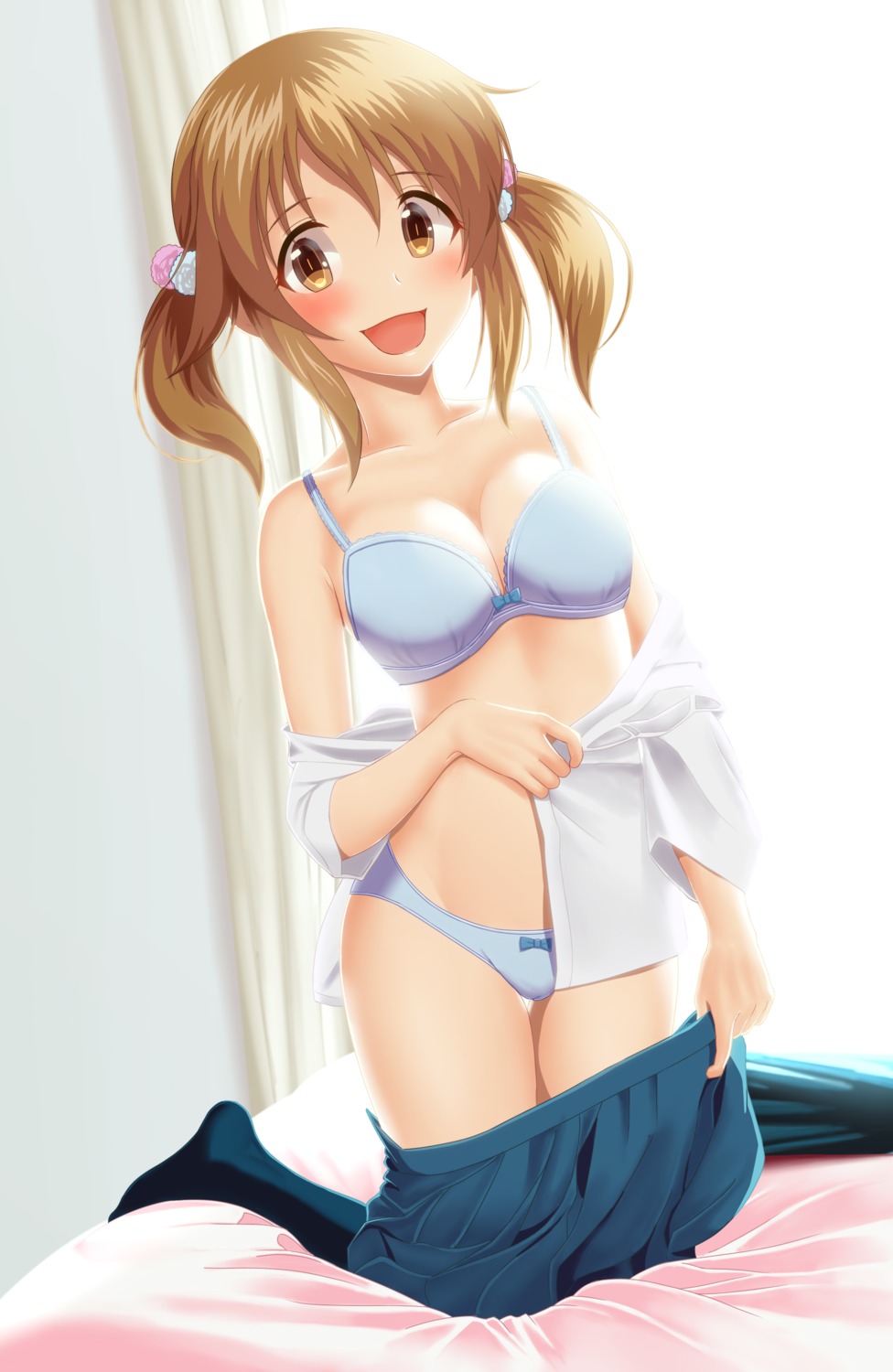 bra cleavage open_shirt pantsu seifuku takahiro-kun the_idolm@ster the_idolm@ster_cinderella_girls totoki_airi undressing