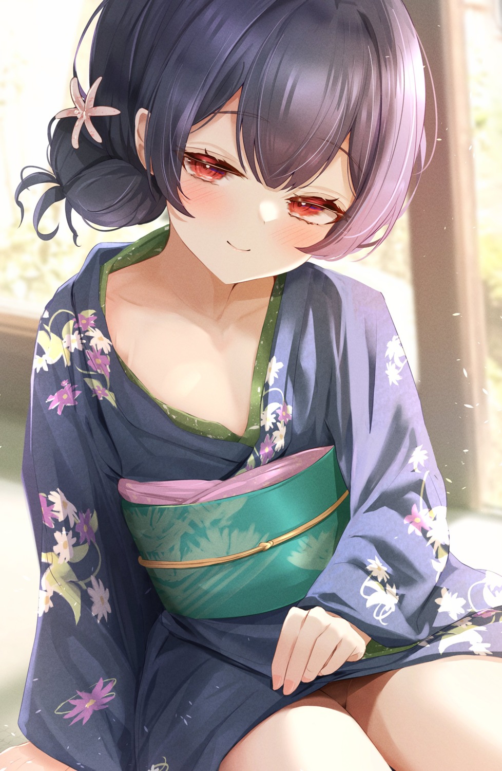 kimono loli morino_rinze no_bra nopan open_shirt skirt_lift sky_cappuccino the_idolm@ster the_idolm@ster_shiny_colors