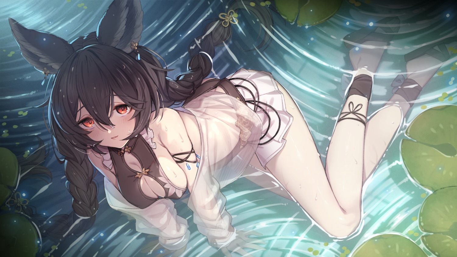 animal_ears granblue_fantasy nier_(granblue_fantasy) no_bra see_through wallpaper wet yellowpaint.