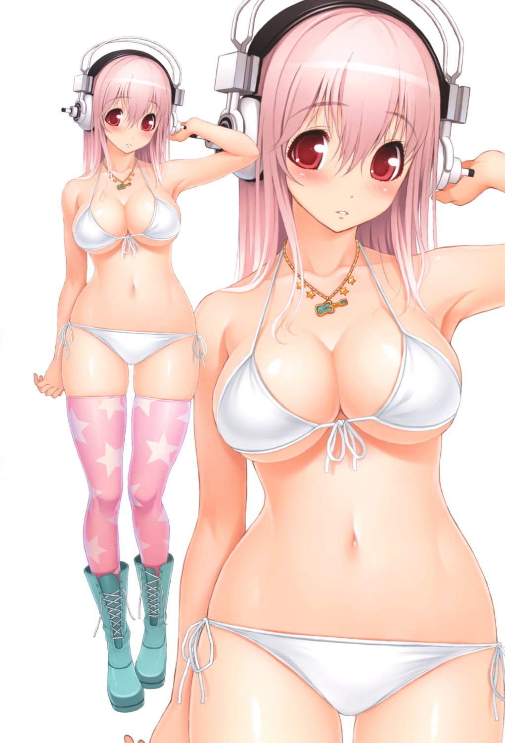 bikini cleavage headphones nitroplus sonico super_sonico swimsuits thighhighs tsuji_santa