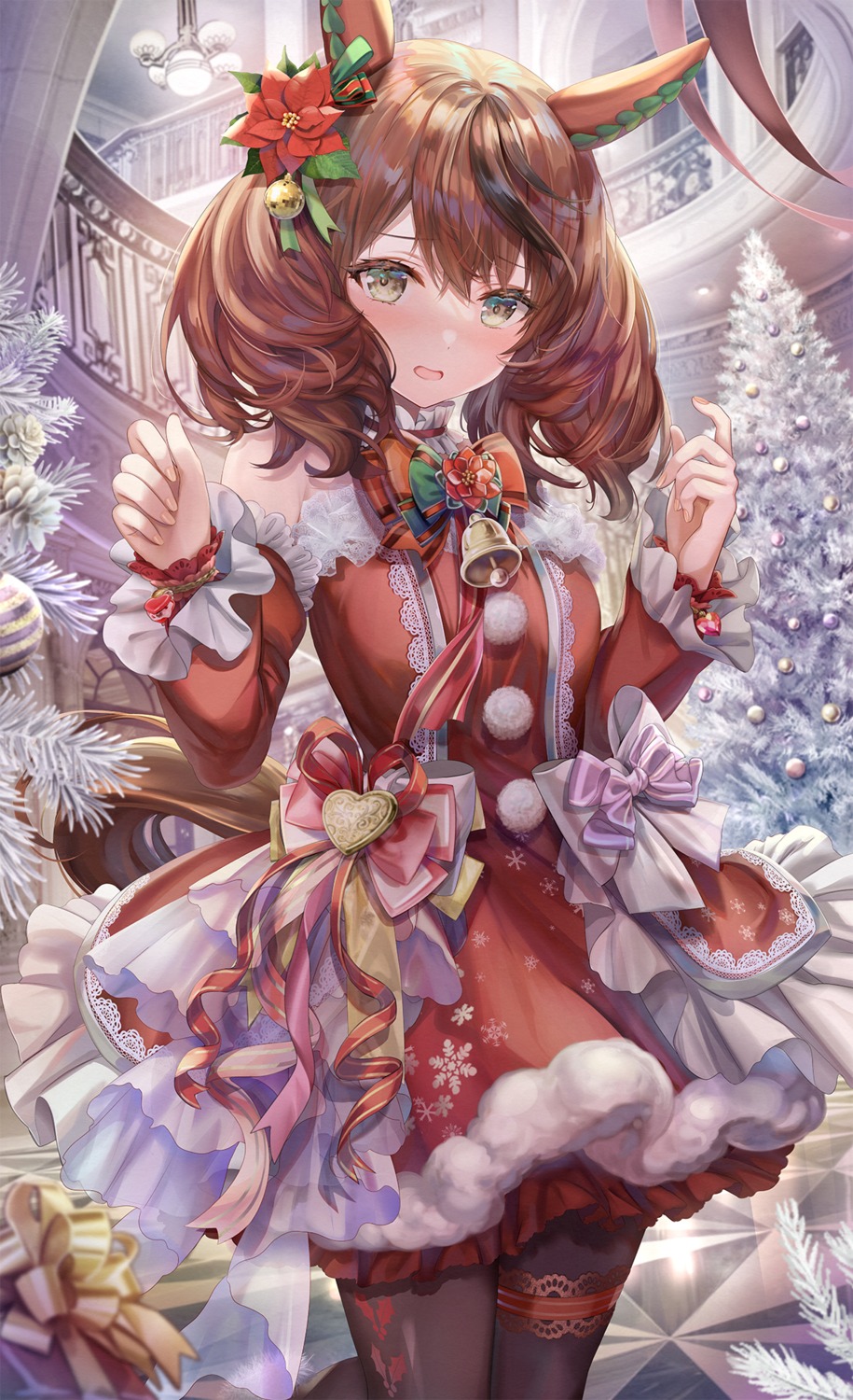 animal_ears christmas dress garter nice_nature_(umamusume) pantyhose tail torino_akua uma_musume_pretty_derby