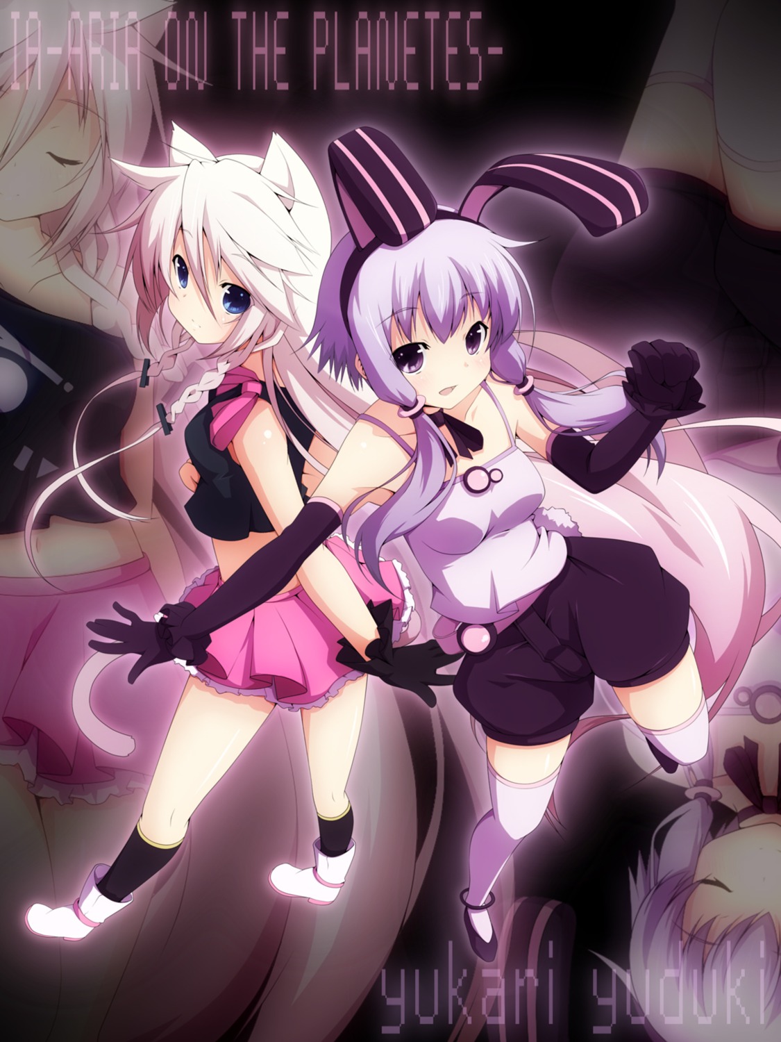 animal_ears bunny_ears ia_(vocaloid) nekomimi thighhighs vocaloid yukizuki_kei_(yossa) yuzuki_yukari