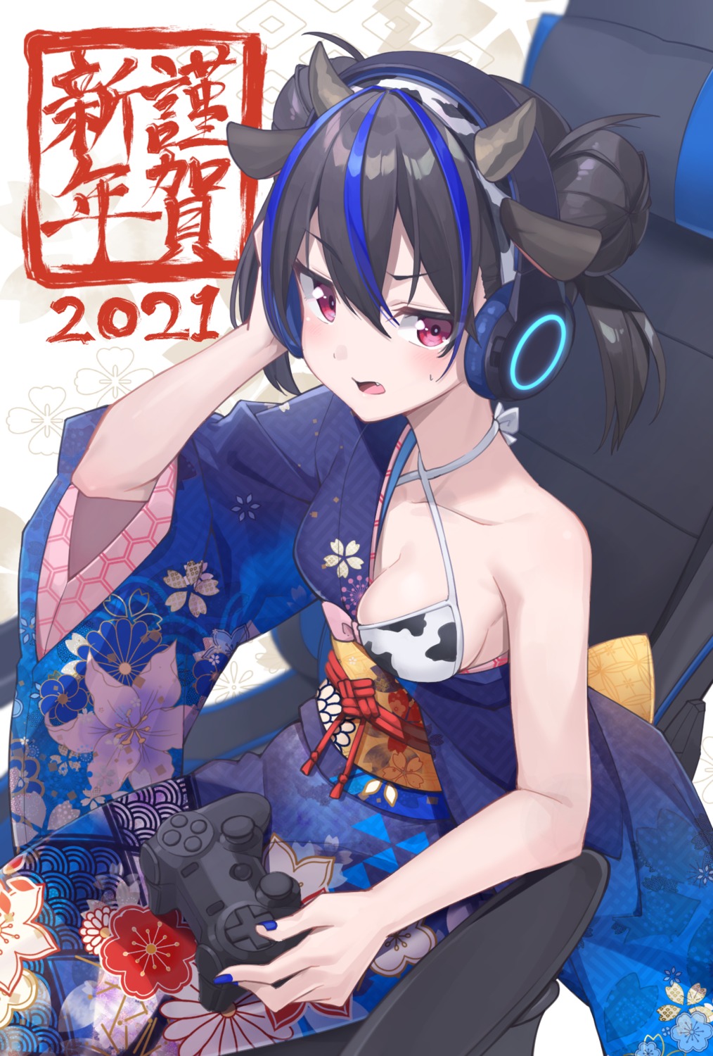 animal_ears bikini_top headphones horns kimono open_shirt swimsuits