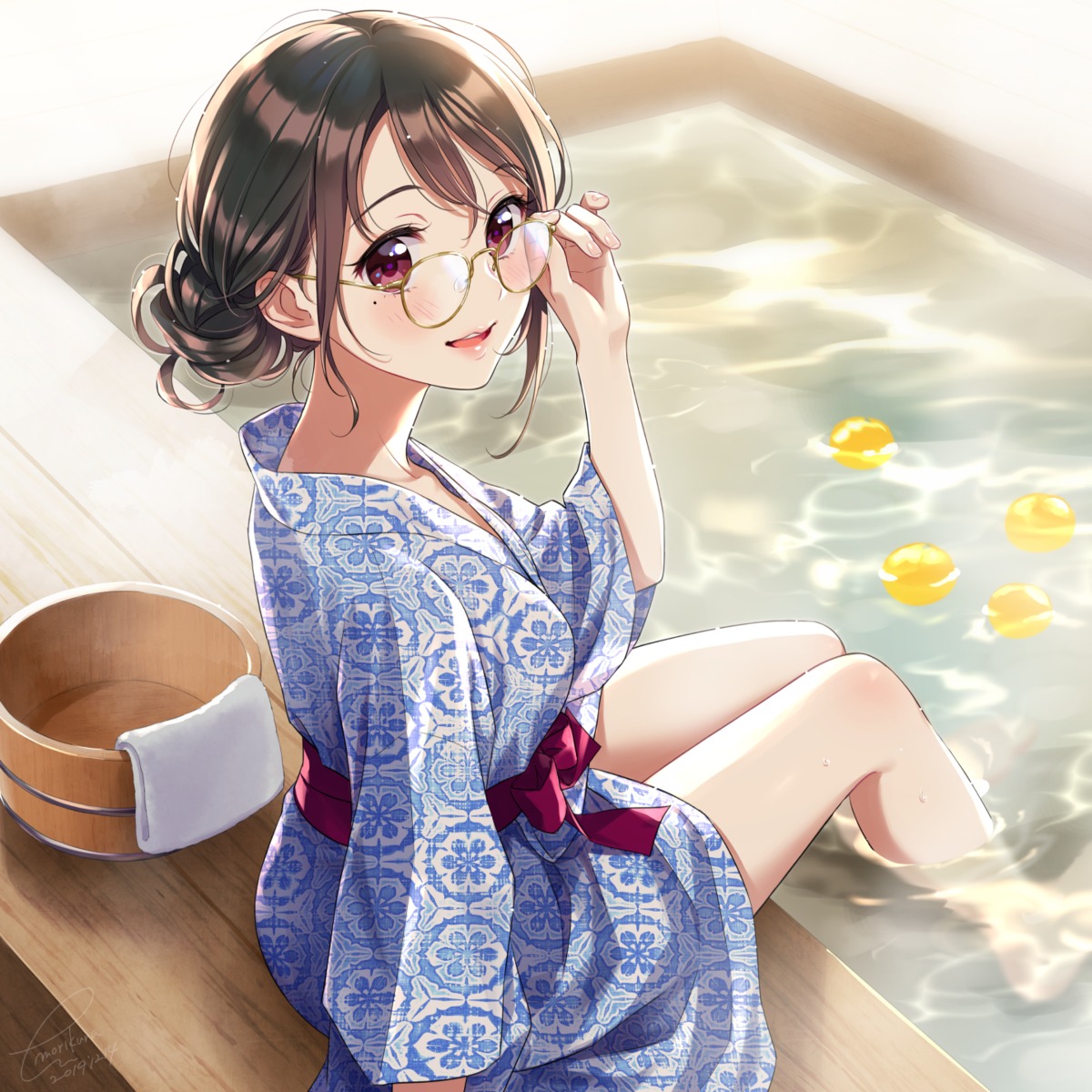 megane morikura_en onsen wet yukata