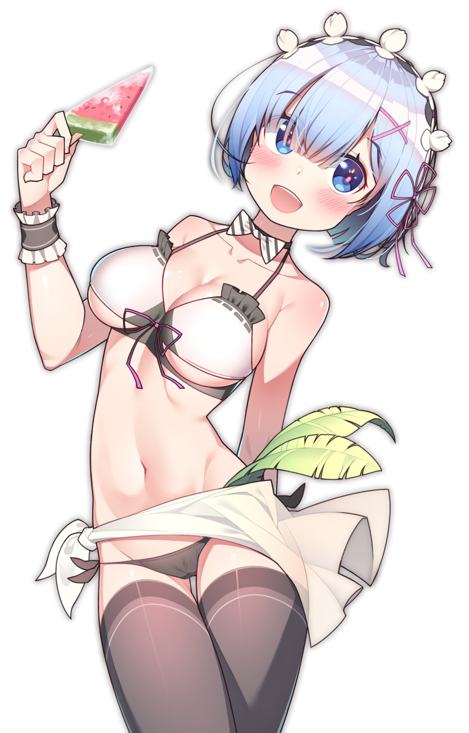 bikini cameltoe cleavage hop3 re_zero_kara_hajimeru_isekai_seikatsu rem_(re_zero) swimsuits thighhighs underboob