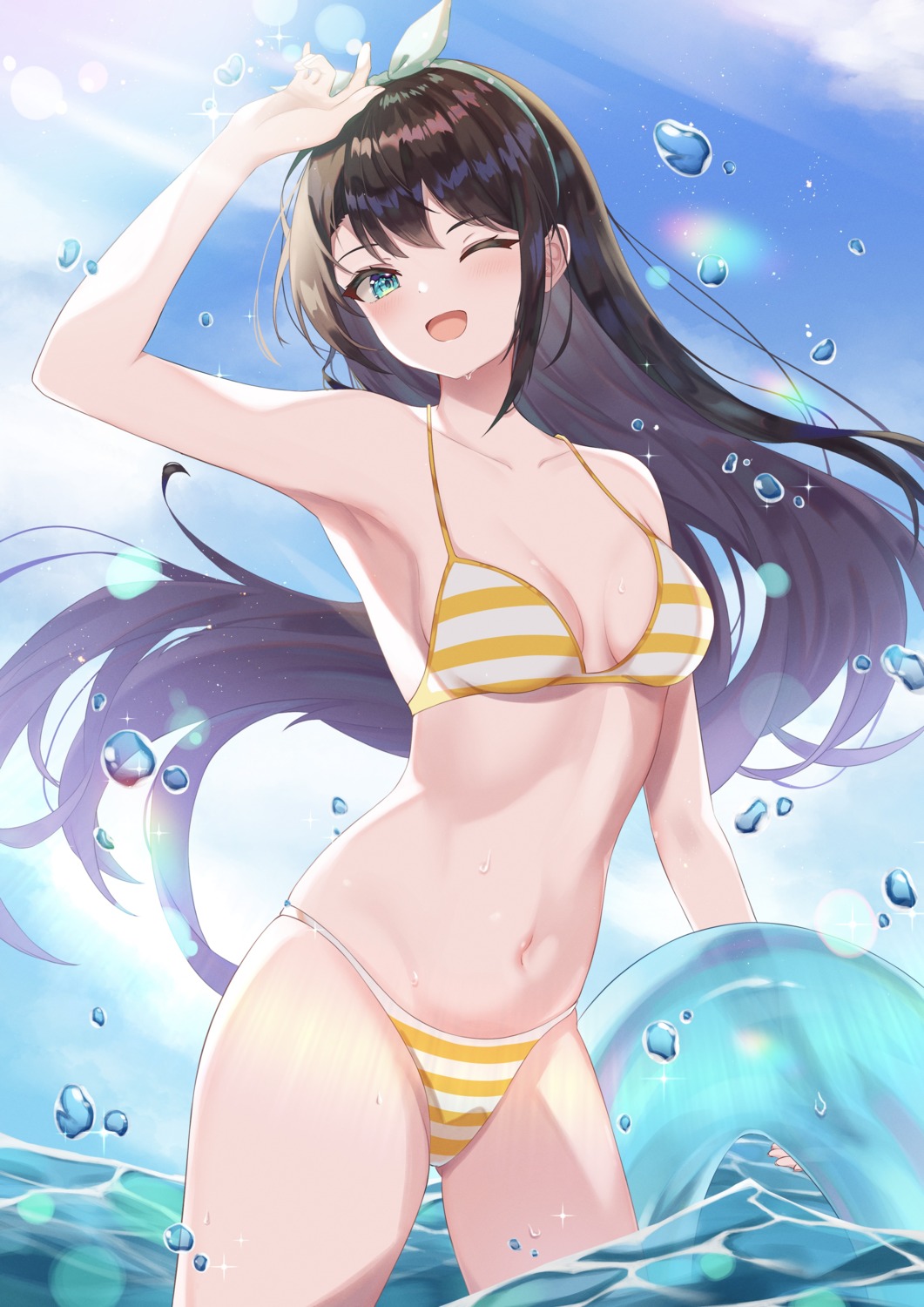 bikini hololive oozora_subaru pom_illust1561 swimsuits wet