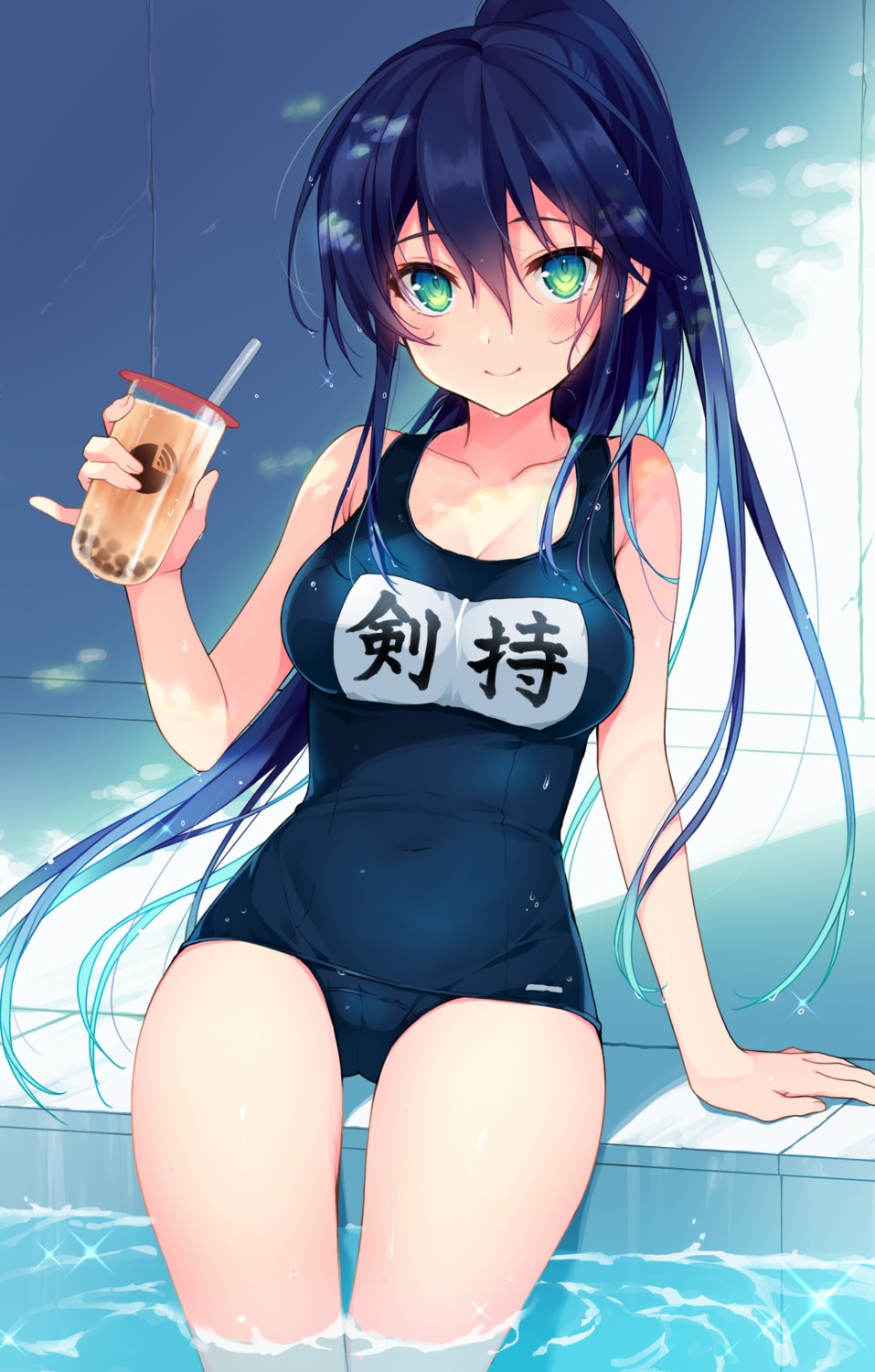 cleavage genderswap kenmochi_touya nijisanji nikyuppa school_swimsuit swimsuits wet