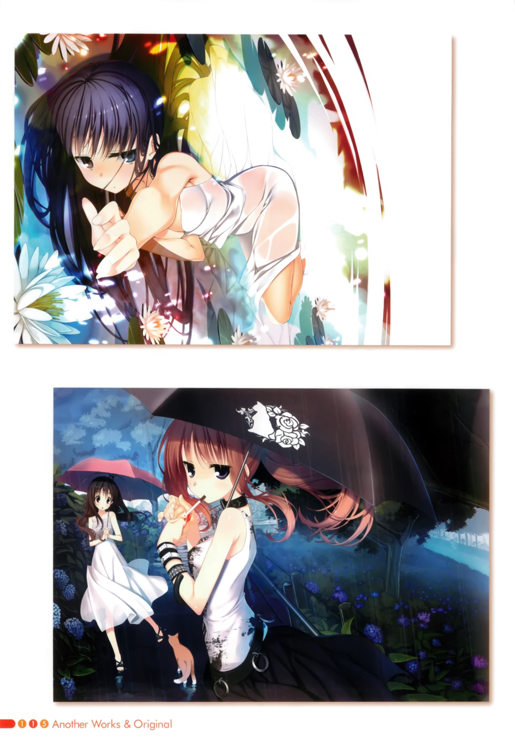 dress heterochromia kagome see_through smoking summer_dress towel umbrella wet