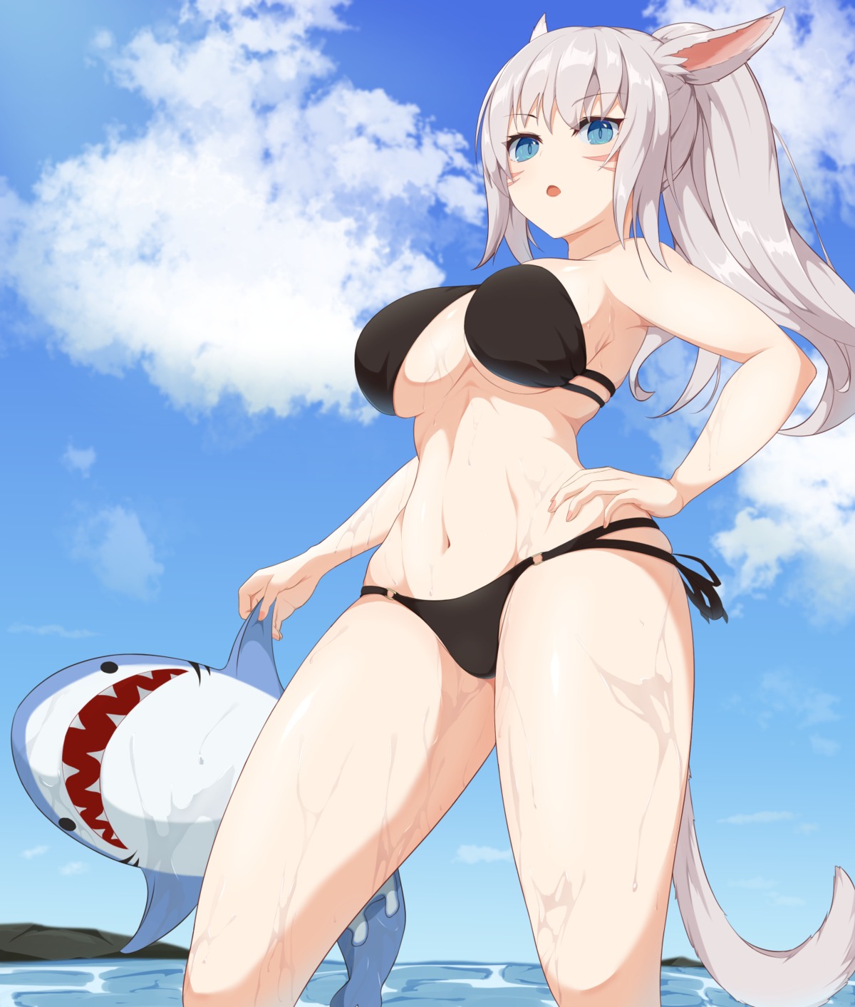 animal_ears bikini final_fantasy final_fantasy_xiv miqo'te nekomimi swimsuits tagme tail wet