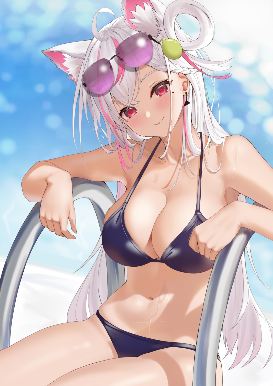 animal_ears bikini indie_virtual_youtuber megane meion_(vtuber) nekomimi swimsuits taw_(993004677) wet