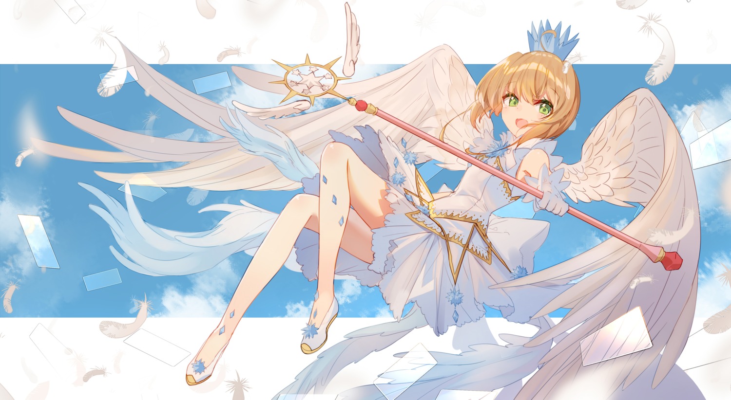 bison_cangshu card_captor_sakura dress kinomoto_sakura weapon wings