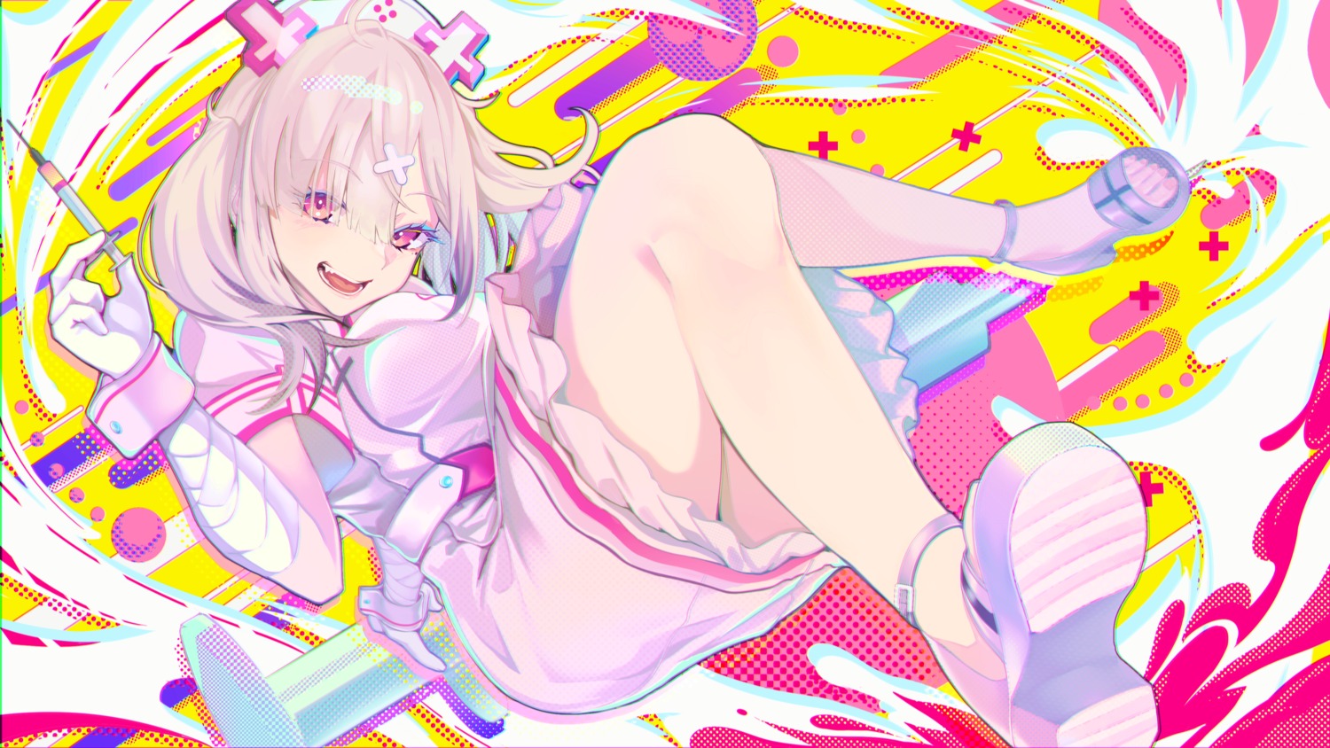 bandages heels kisaragi_chiyuki nijisanji nurse skirt_lift sukoya_kana