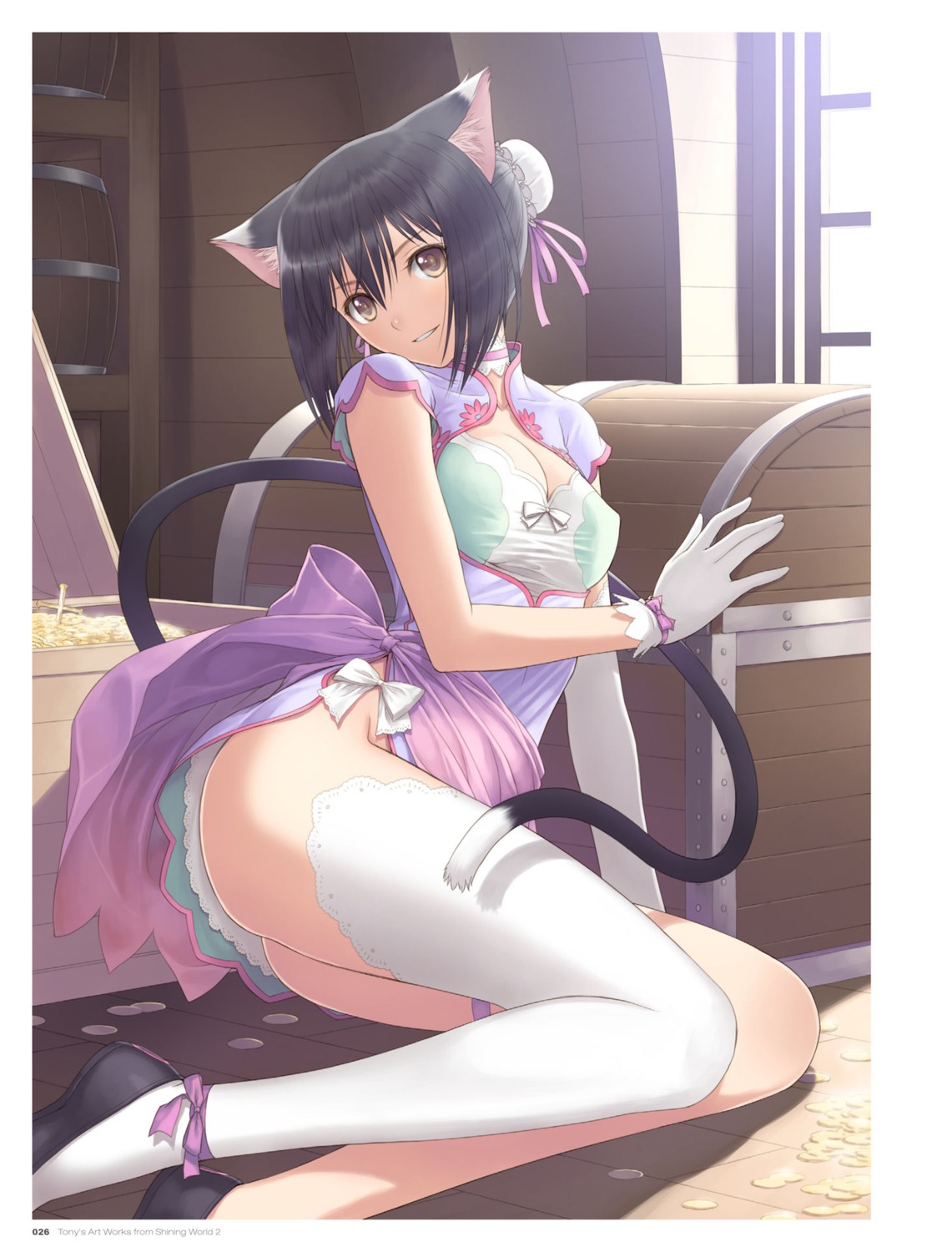 animal_ears ass chinadress cleavage digital_version dress garter lin_xiao-mei nekomimi nopan sega shining_hearts shining_world tail thighhighs tony_taka