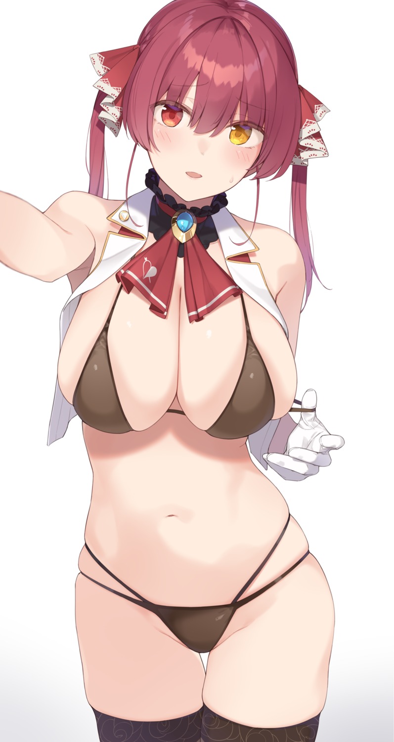 bikini enosan heterochromia hololive houshou_marine open_shirt swimsuits thighhighs