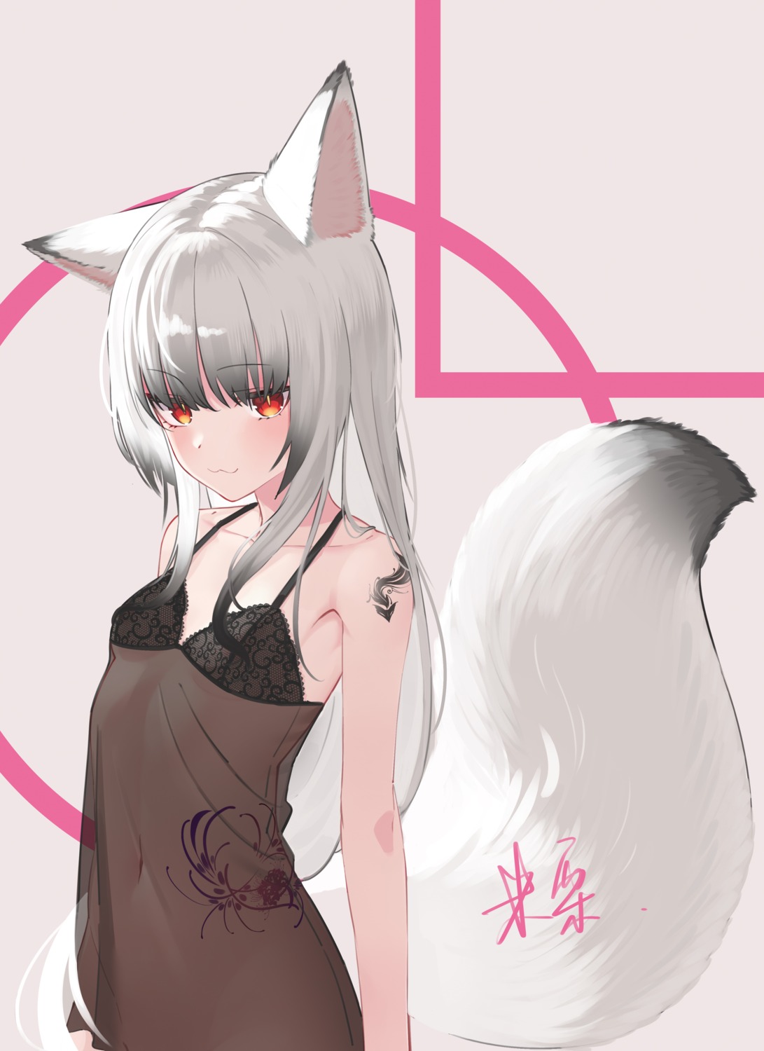 animal_ears chunai_zhanshen_milili kitsune lingerie no_bra nopan see_through tail tattoo