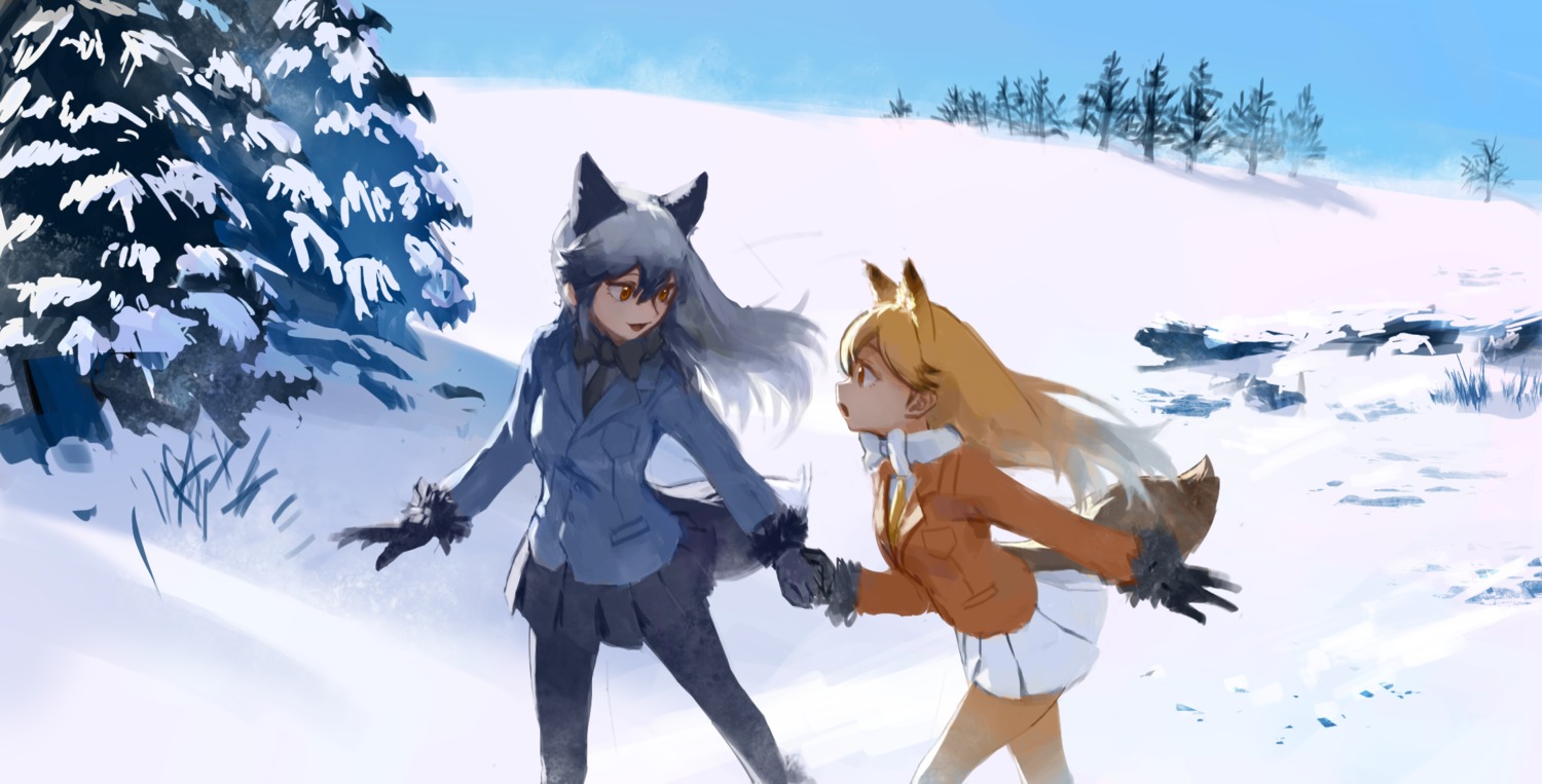 animal_ears ezo_red_fox kemono_friends pantyhose silver_fox tail treeware