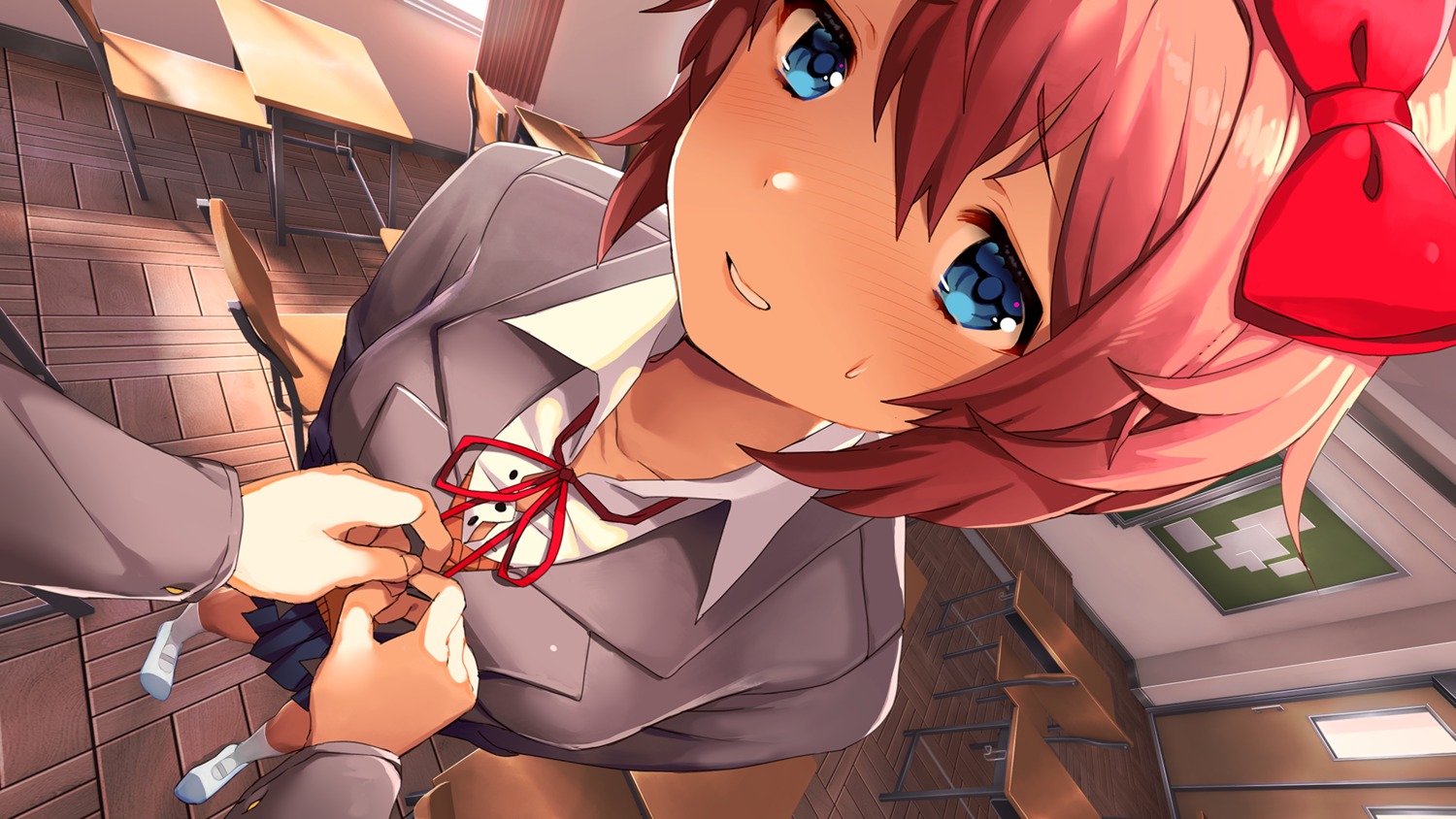 doki_doki_literature_club! satchely sayori_(doki_doki_literature_club!) seifuku sweater wallpaper