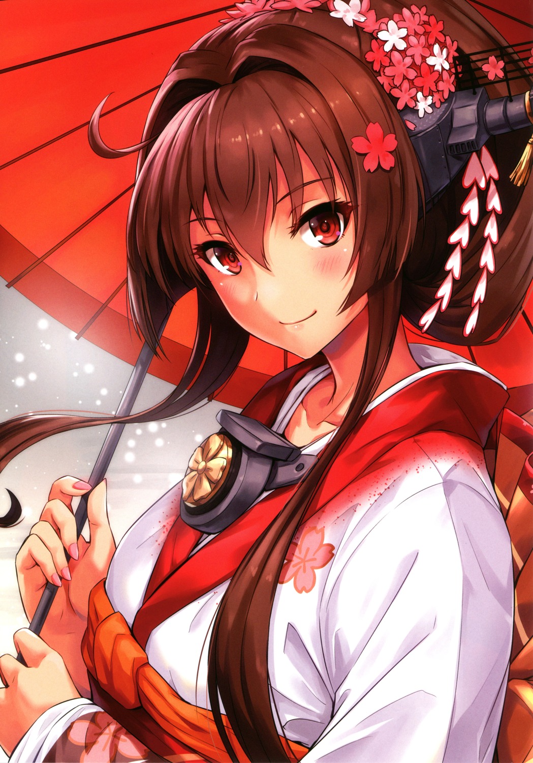 kantai_collection kimono sakiyamama screening umbrella yamato_(kancolle)