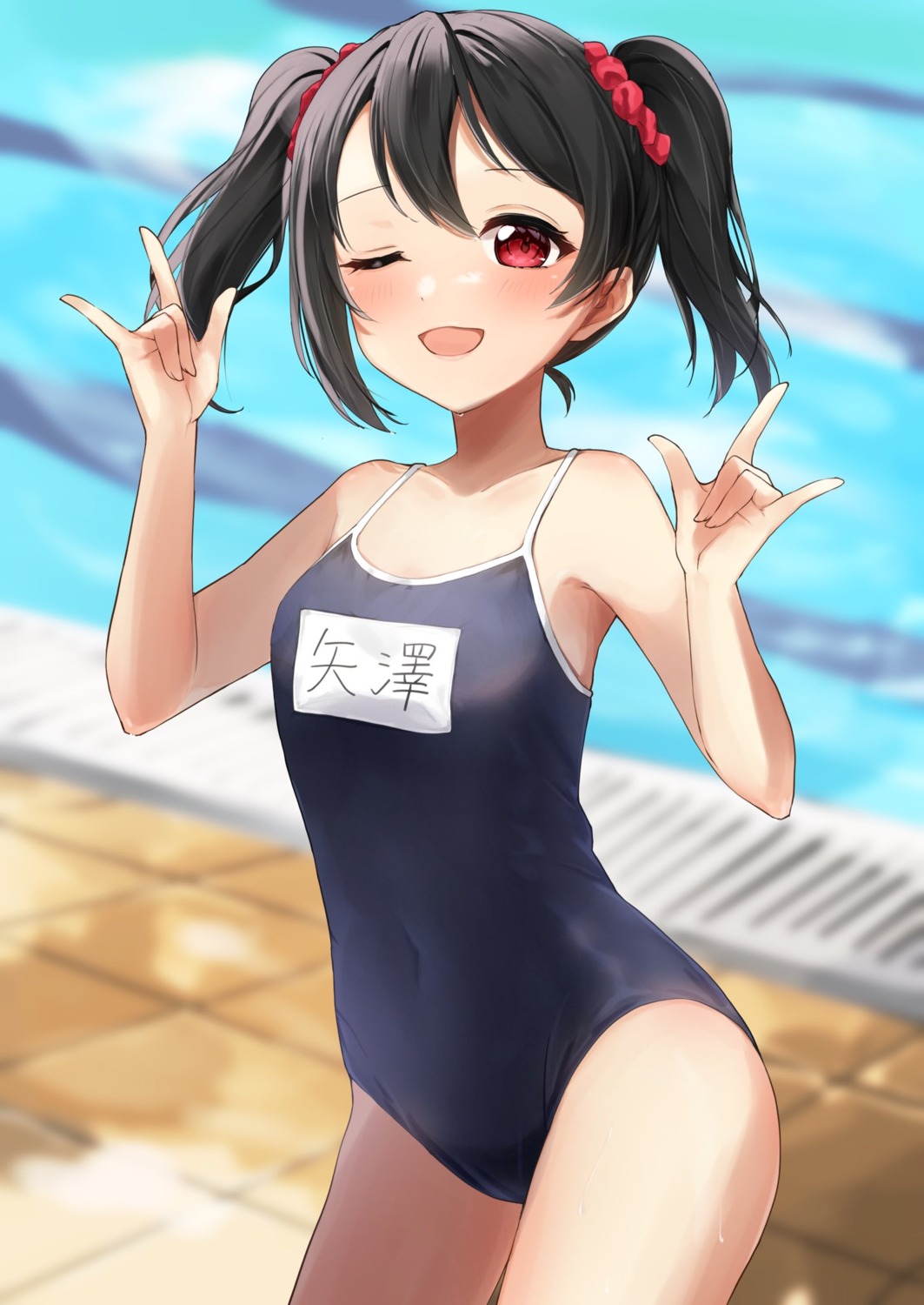 love_live! school_swimsuit swimsuits wet yazawa_nico yoshinon_(yoshinon_kotori)