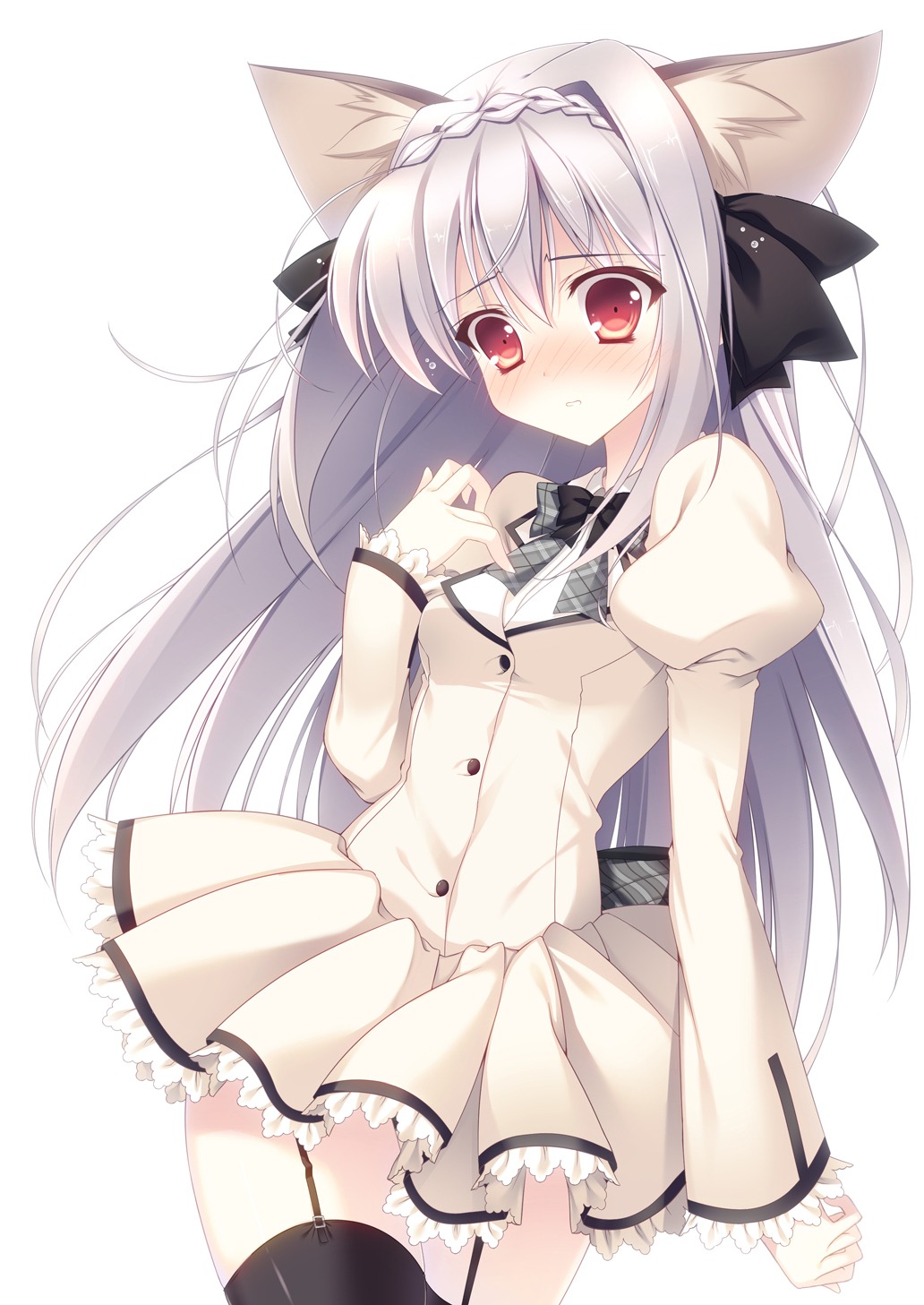 animal_ears raiou sakurakouji_luna seifuku stockings tail thighhighs tsuki_ni_yorisou_otome_no_sahou