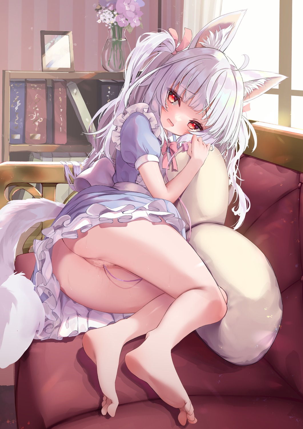 animal_ears ass censored kitsune loli maid nopan nyahu_(nyahu_77) pussy pussy_juice skirt_lift tail vibrator vrchat