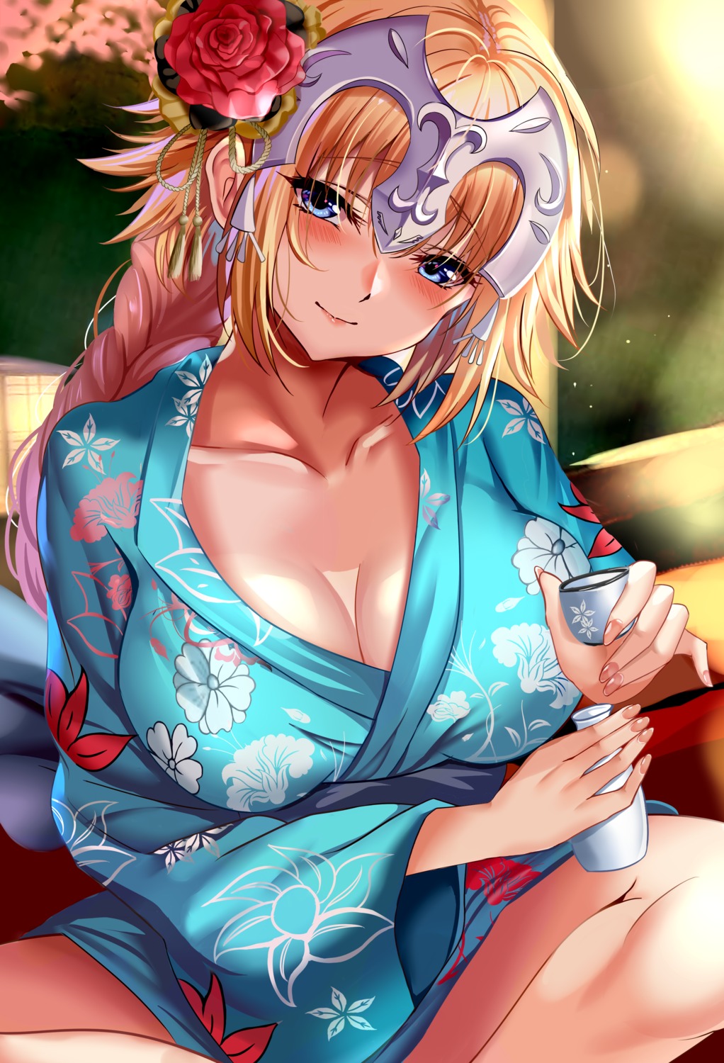 cleavage fate/grand_order jeanne_d'arc jeanne_d'arc_(fate) kuro_(tbm9187) no_bra open_shirt yukata