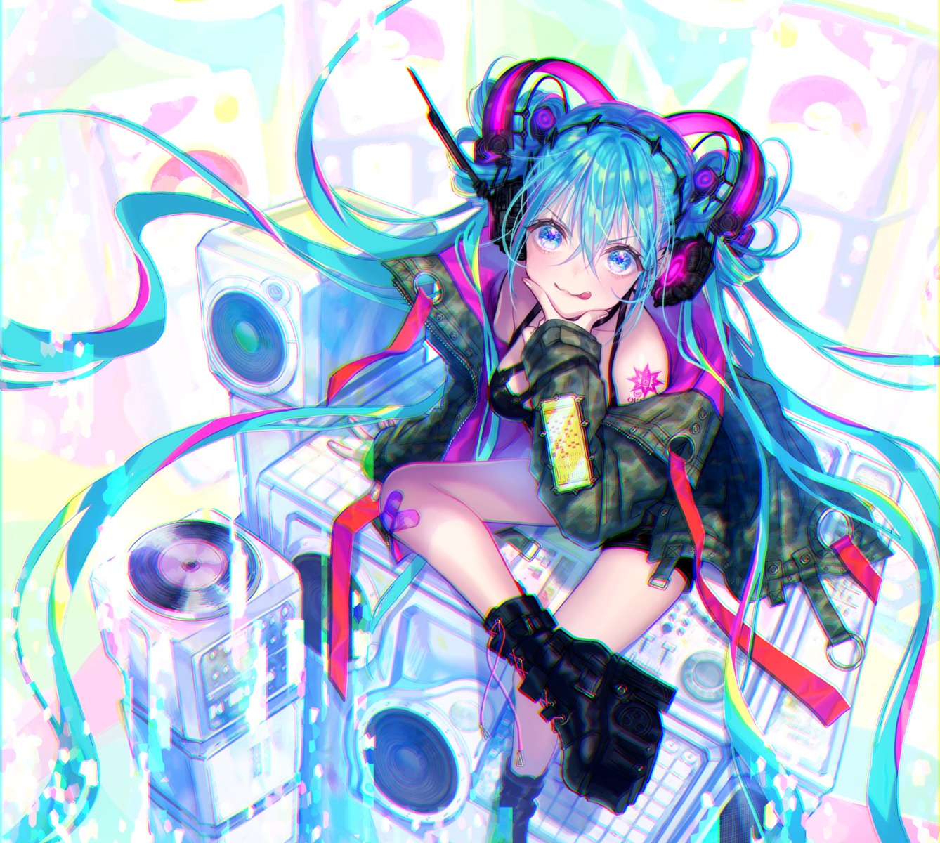 bandaid hatsune_miku headphones tattoo vocaloid yamori