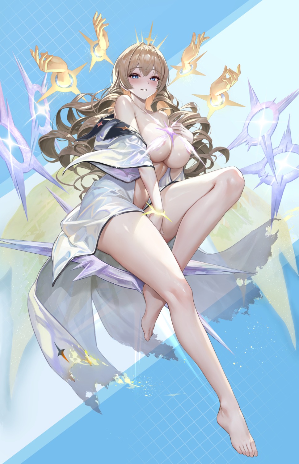 areola breasts crown_(nikke) goddess_of_victory:_nikke no_bra open_shirt torn_clothes yuen