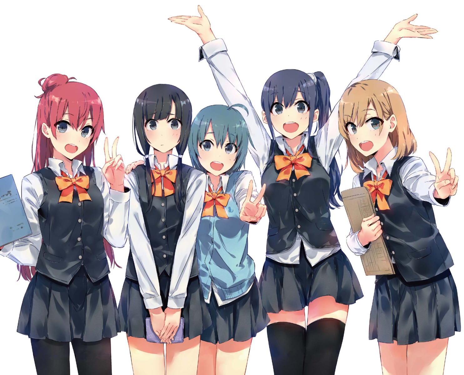 imai_midori miyamori_aoi pantyhose ponkan_8 sakaki_shizuka seifuku shirobako thighhighs toudou_misa yasuhara_ema