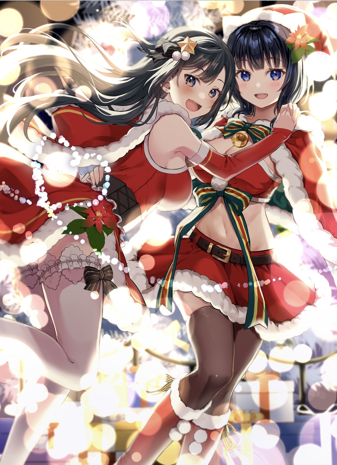 asaka_karin christmas love_live!_nijigasaki_high_school_idol_club mia_(fai1510) skirt_lift thighhighs yuri yuuki_setsuna