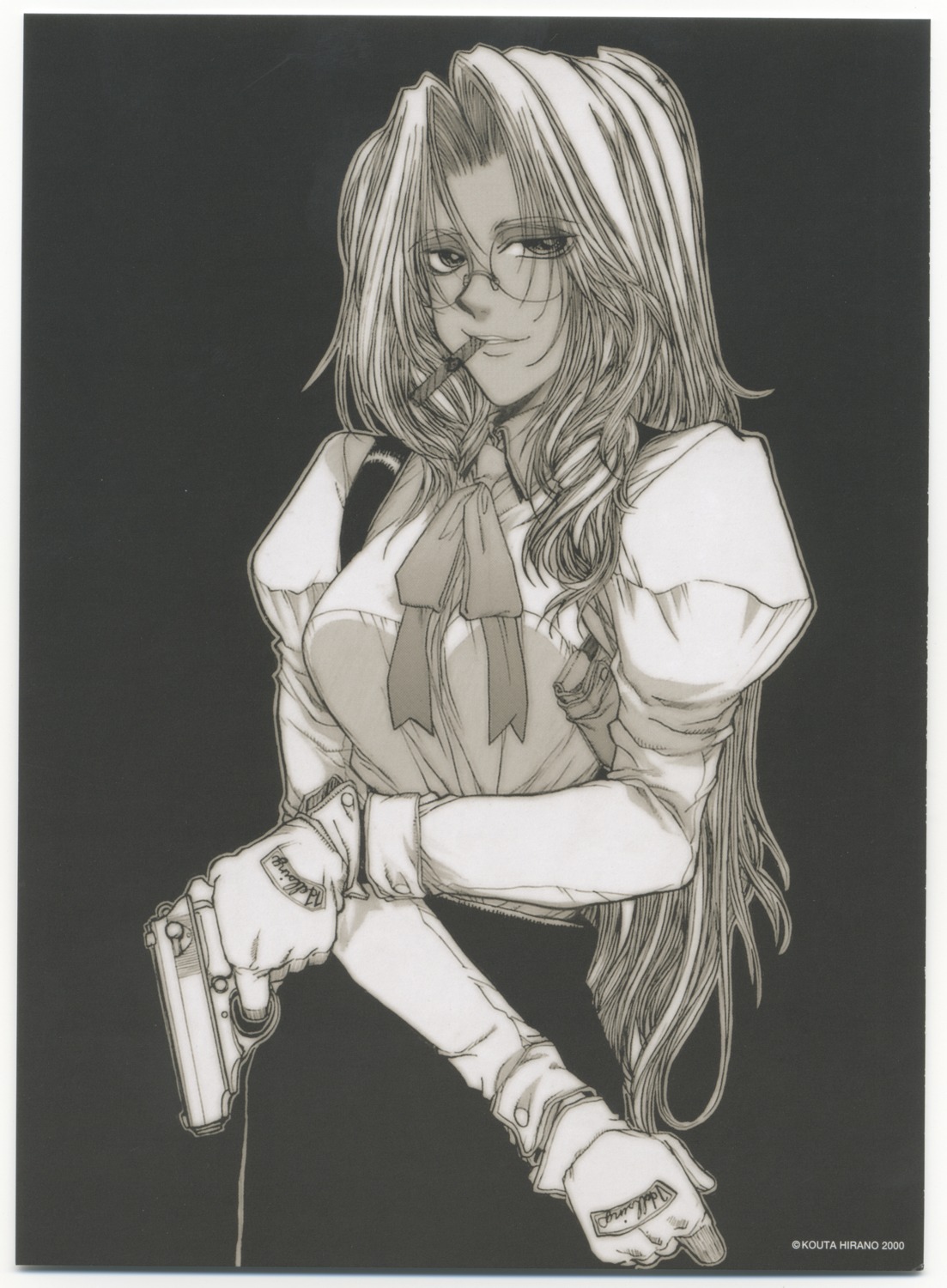 gun hellsing hirano_kouta integra_hellsing megane monochrome