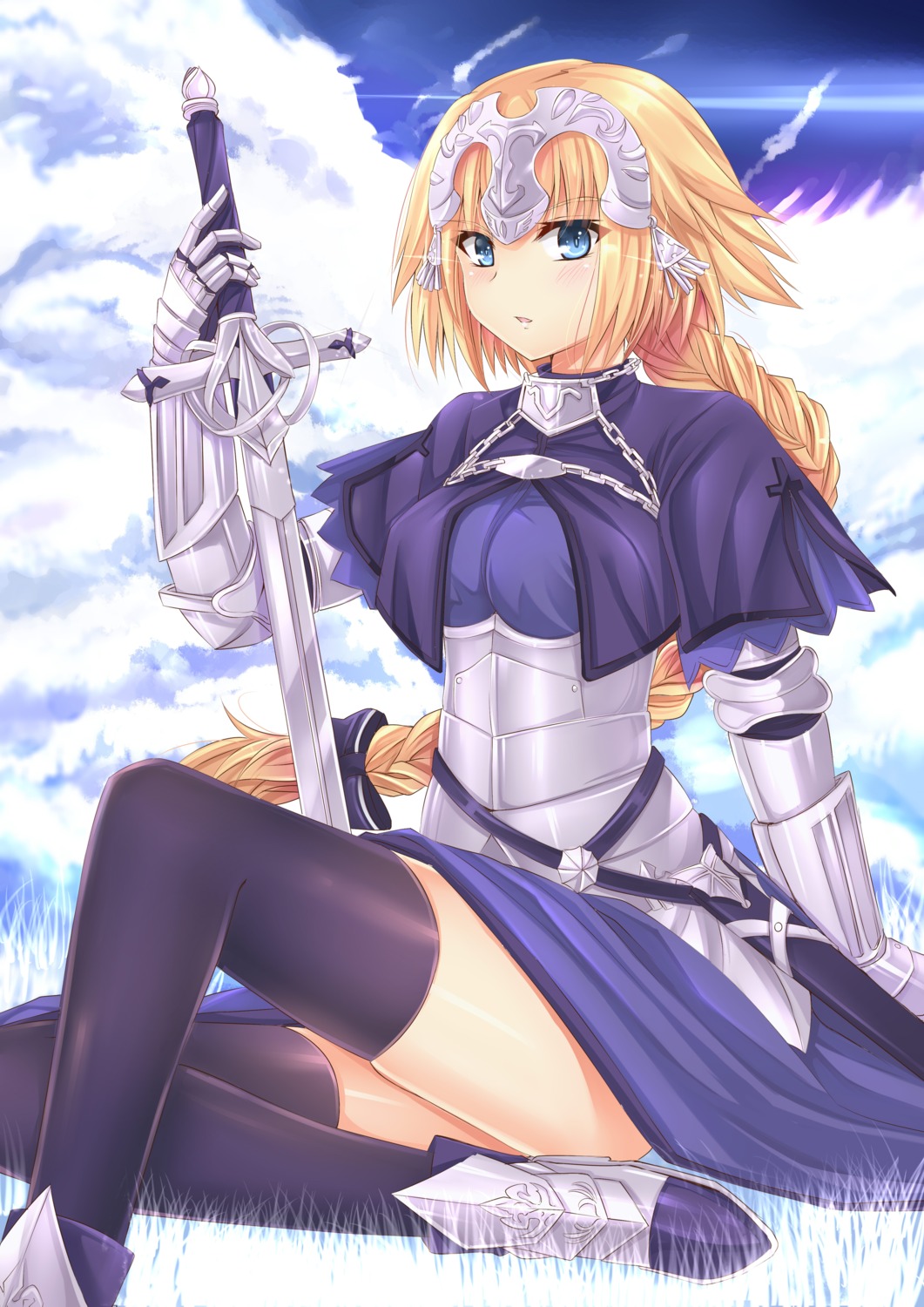 armor fate/apocrypha fate/stay_night jeanne_d'arc jeanne_d'arc_(fate) sword thighhighs tsang_yu_chun