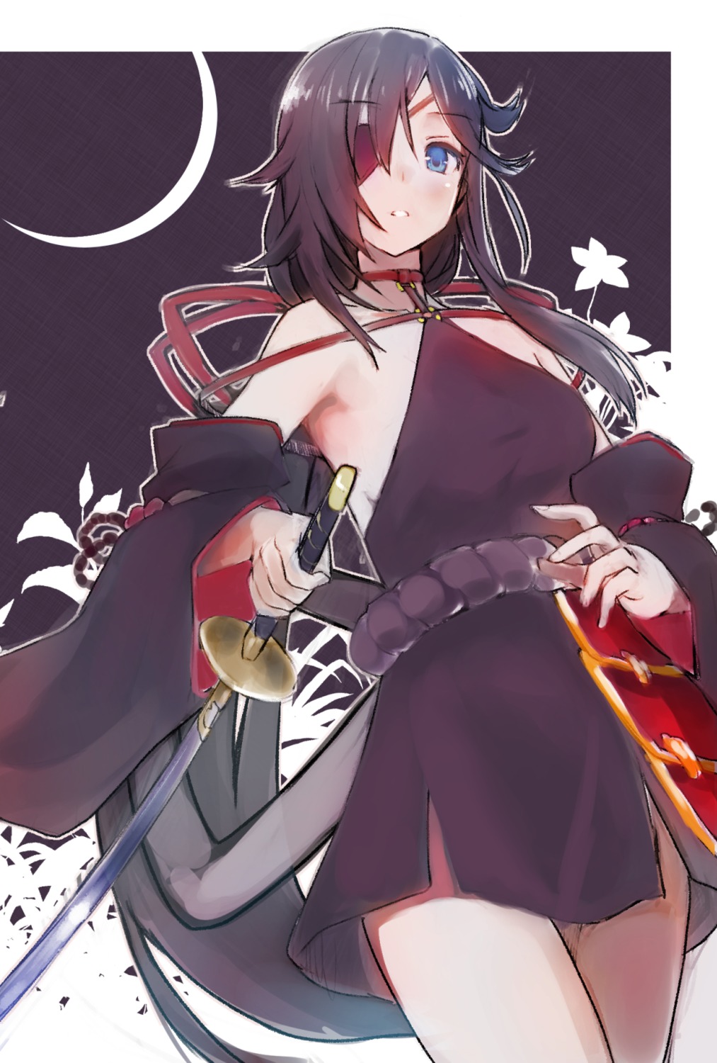 dress eyepatch no_bra pen_(pen3) shokudaikiri_mitsutada_(tenka_hyakken) sword tenka_hyakken