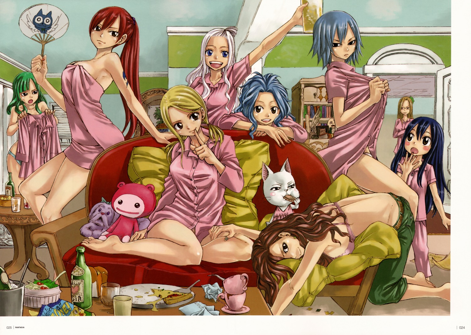 bisca_moulin bra cana_alberona charle dress_shirt erza_scarlet evergreen fairy_tail juvia_lockser levy_mcgarden lucy_heartfilia mashima_hiro mirajane_strauss pajama towel wendy_marvell