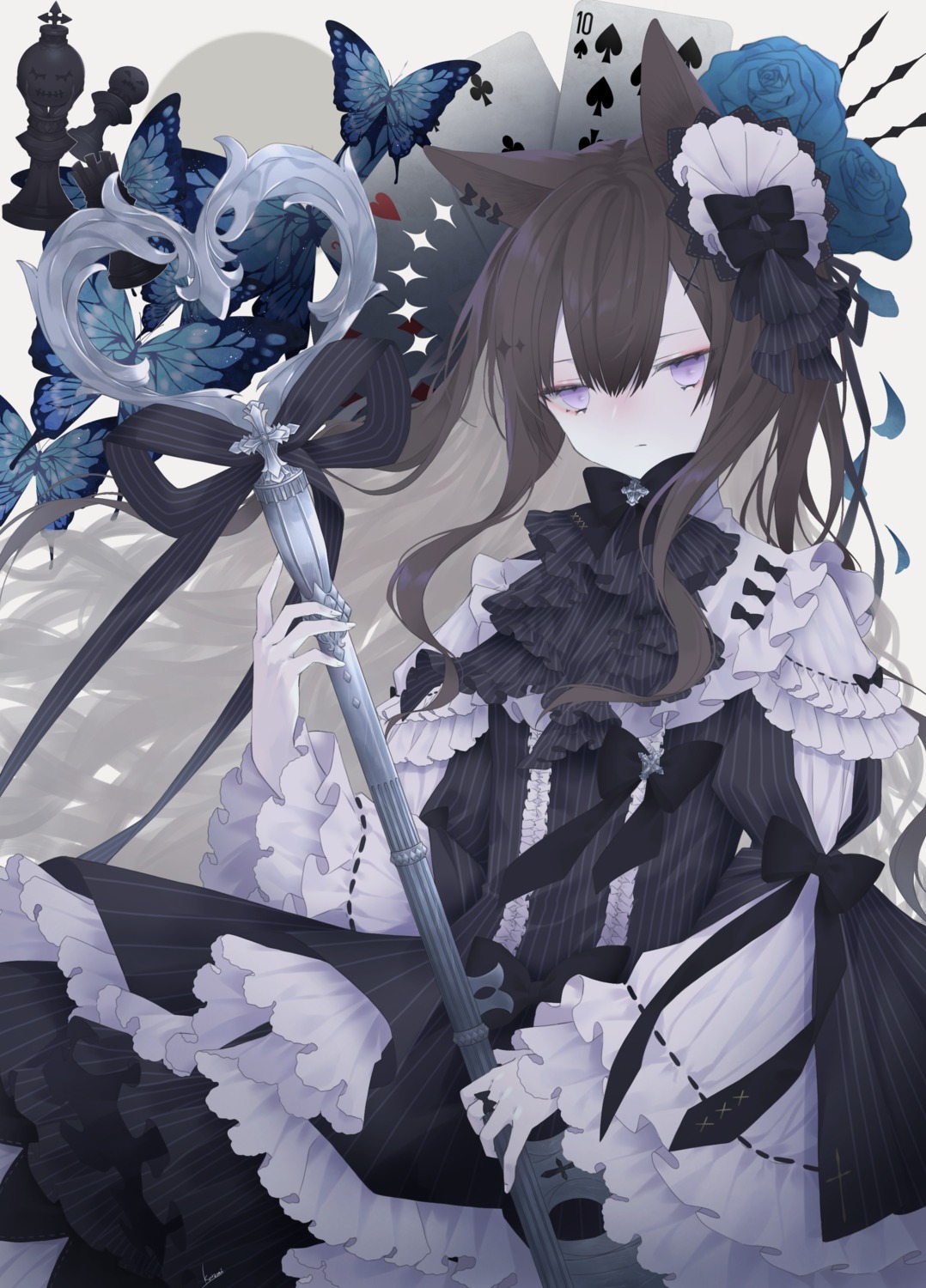 animal_ears dress gothic_lolita kotarou lolita_fashion skirt_lift weapon