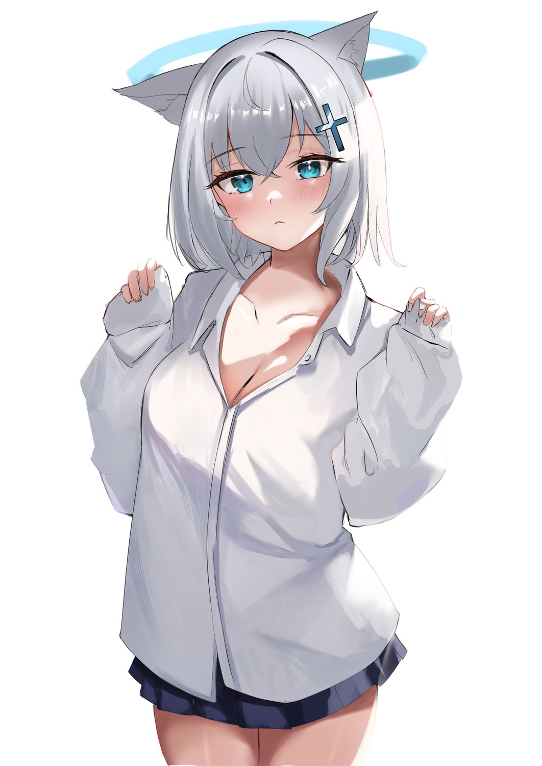 nohohon neko blue archive sunaookami shiroko angel animal ears cleavage ...