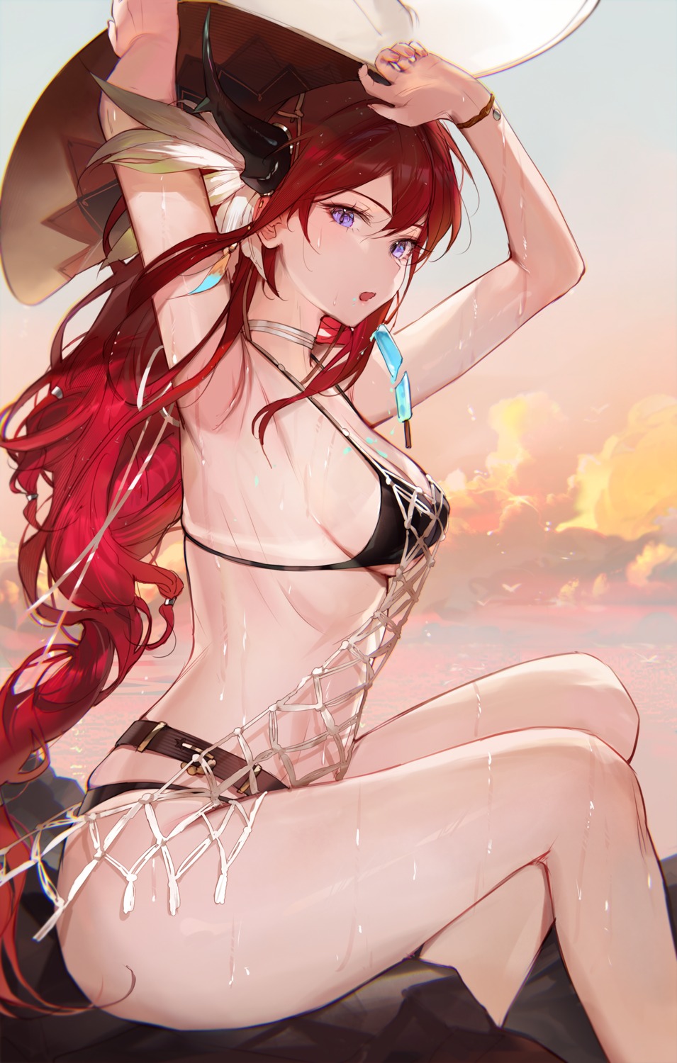 arknights bikini horns qiandaiyiyu surtr_(arknights) swimsuits