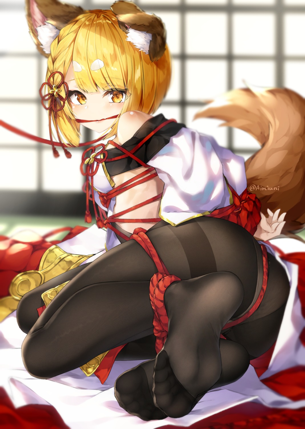 animal_ears ass bondage feet granblue_fantasy hyouta_(yoneya) inumimi japanese_clothes pantsu pantyhose skirt_lift tail vajra_(granblue_fantasy)