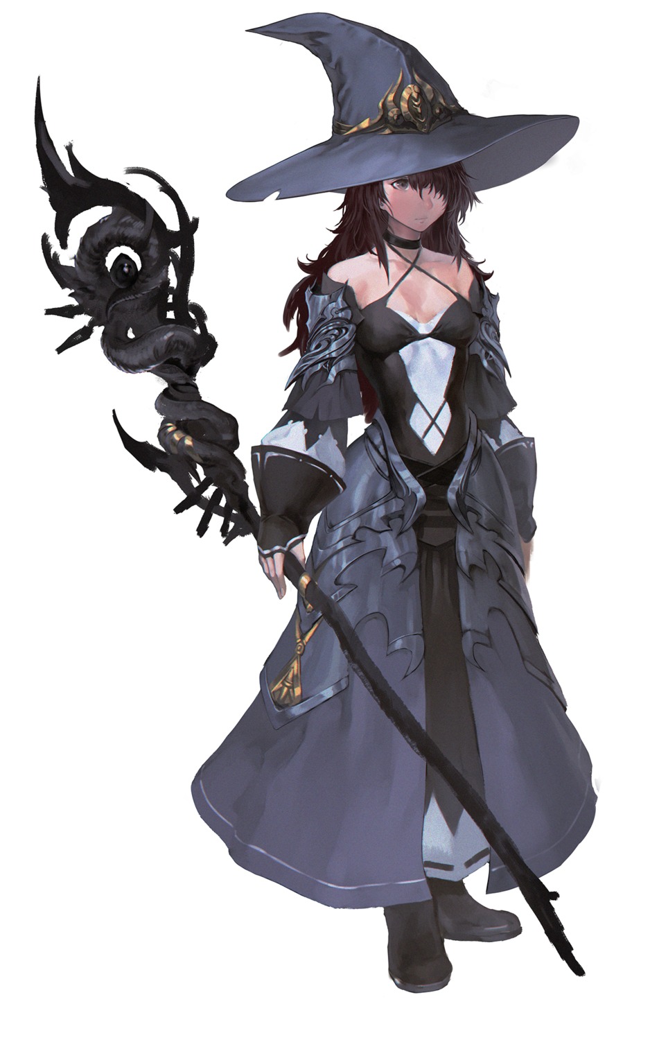 armor cleavage dress haori_io weapon witch