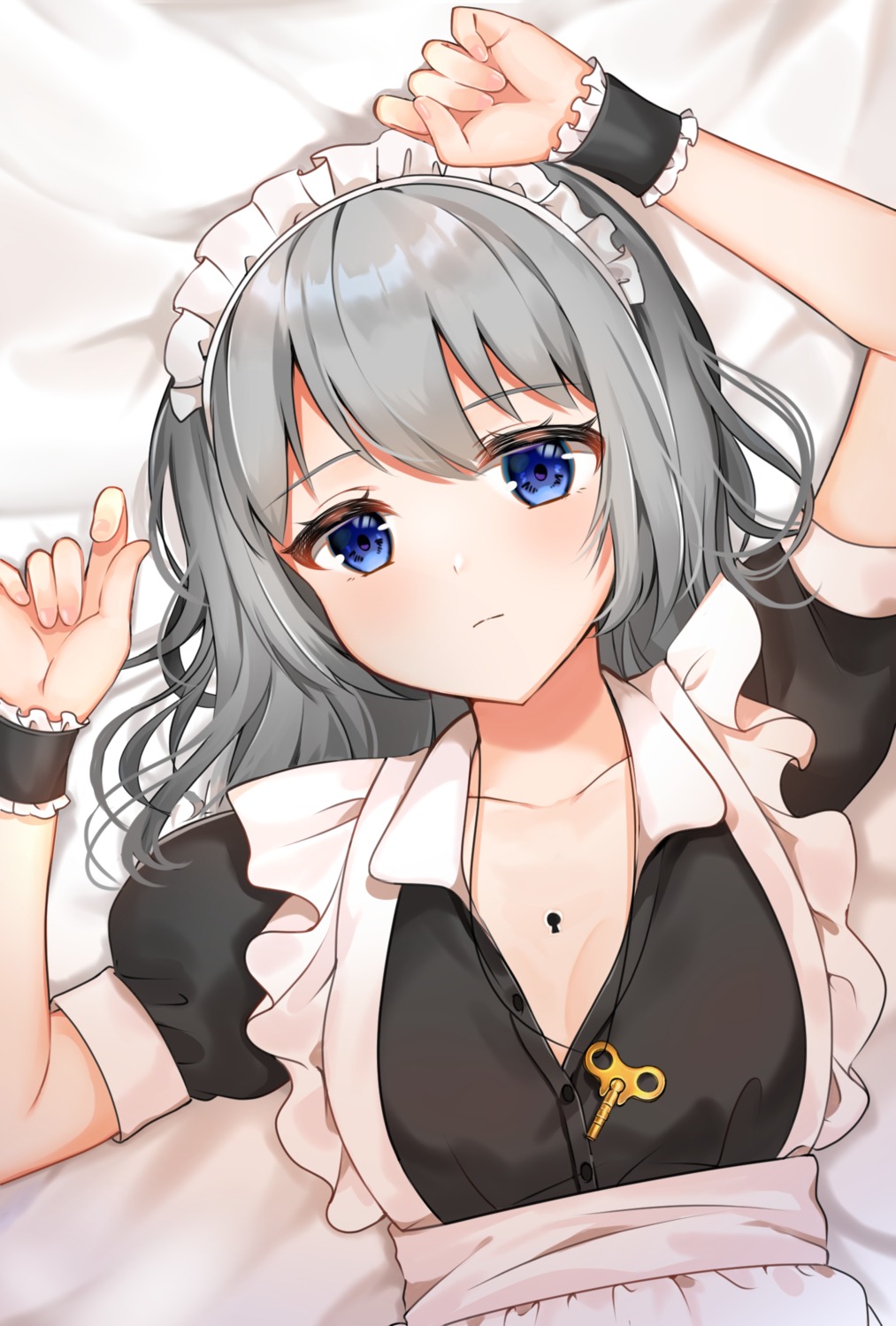 cleavage katsushika_pachi maid open_shirt