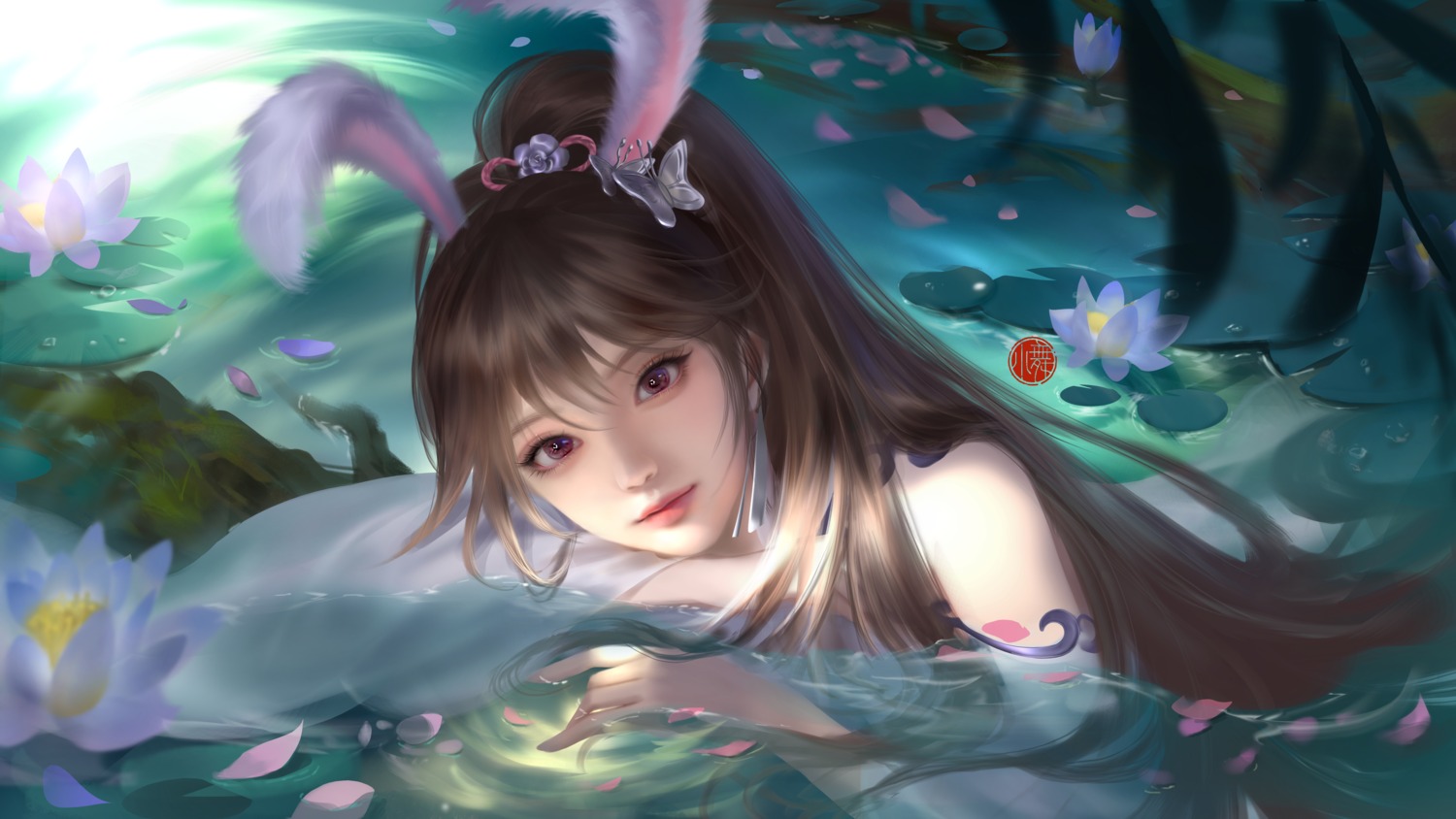 a_er_xd animal_ears bunny_ears douluo_continent wet xiao_wu