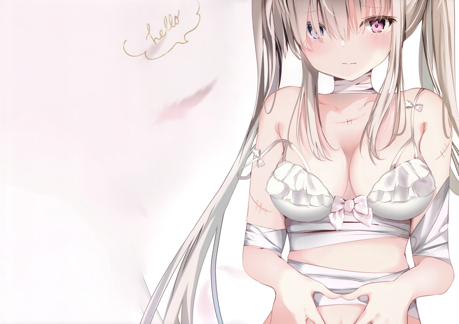 bandages bra heterochromia naked_ribbon pon