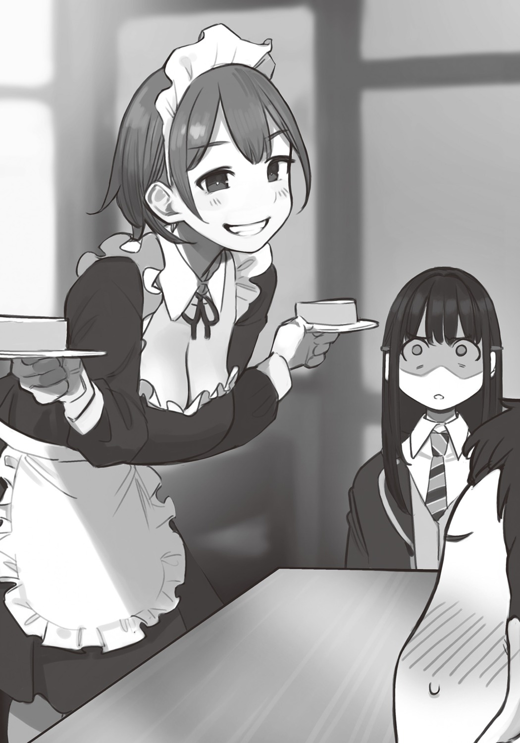 cleavage maid monochrome seifuku sweater waitress yom