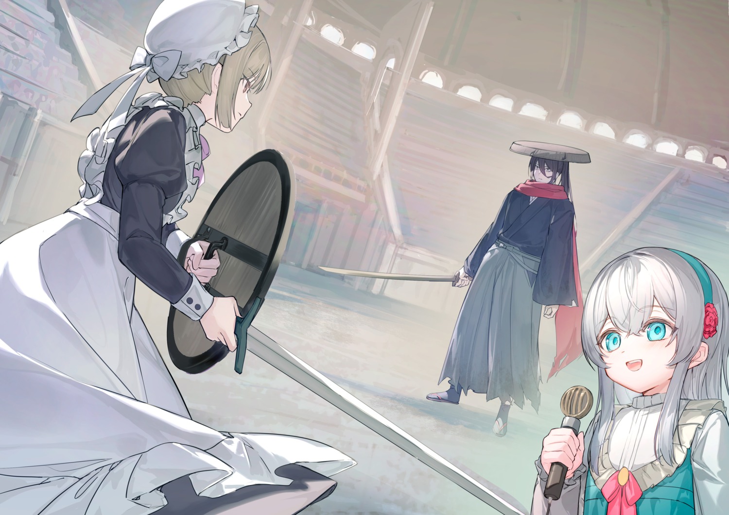 japanese_clothes katana_canata kyouran_reijou_nia_liston maid nia_liston skirt_lift sword