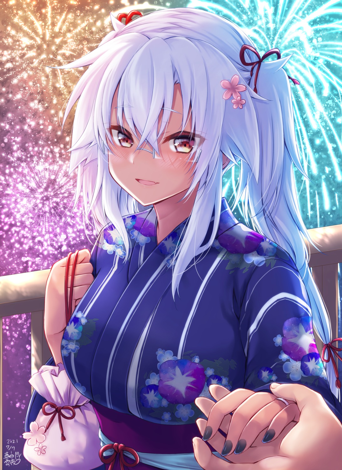 kantai_collection mashiro_yukiya megane musashi_(kancolle) yukata