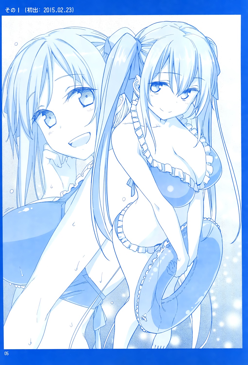 bikini breast_hold cleavage himura_kiseki himura_nyuugyou monochrome swimsuits