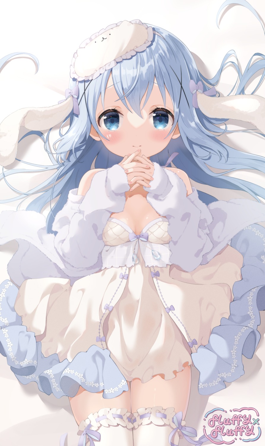 cleavage dress gochuumon_wa_usagi_desu_ka? kafuu_chino loli neki_(wakiko) skirt_lift thighhighs