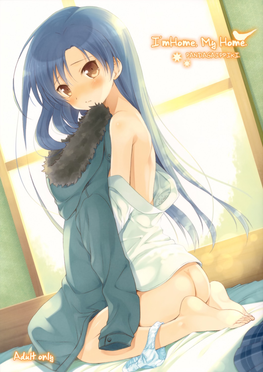 ass dress_shirt feet kisaragi_chihaya komi_zumiko loli no_bra open_shirt panda_ga_ippiki pantsu panty_pull the_idolm@ster undressing