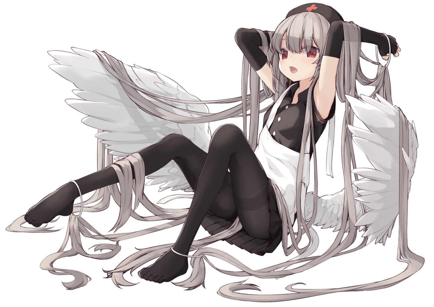 angel feet nurse pantyhose paryi skirt_lift wings