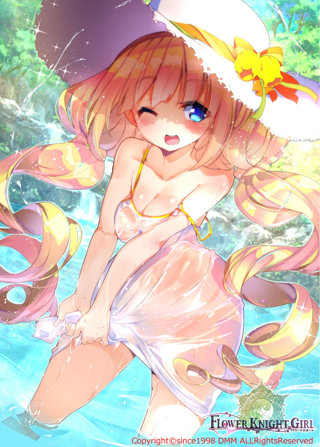 breast_hold cleavage dress flower_knight_girl fujishimasei_1_gou no_bra see_through wet wet_clothes